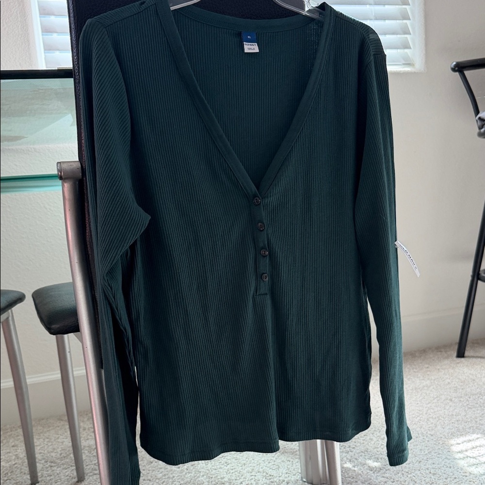 Old Navy Dark Green Ribbed Long Sleeve Top